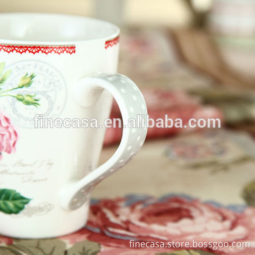 11OZ Fine New Bone China Rose Pattern Elegant Ceramic Mug                
                                    Quality Assured